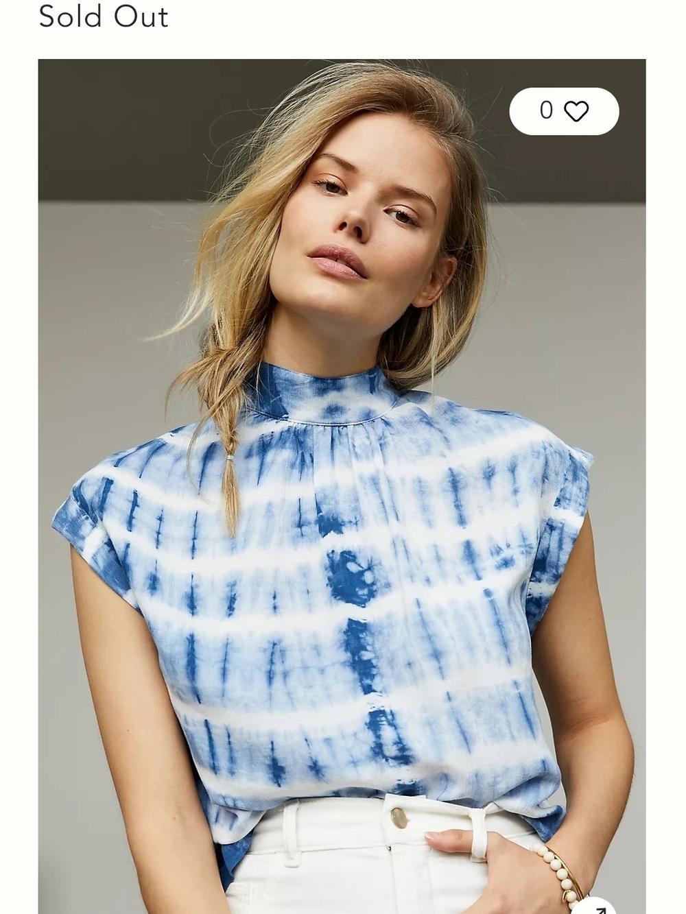 cloth & stone Blue Tie-Dye Cap Sleeve Mock Neck Top